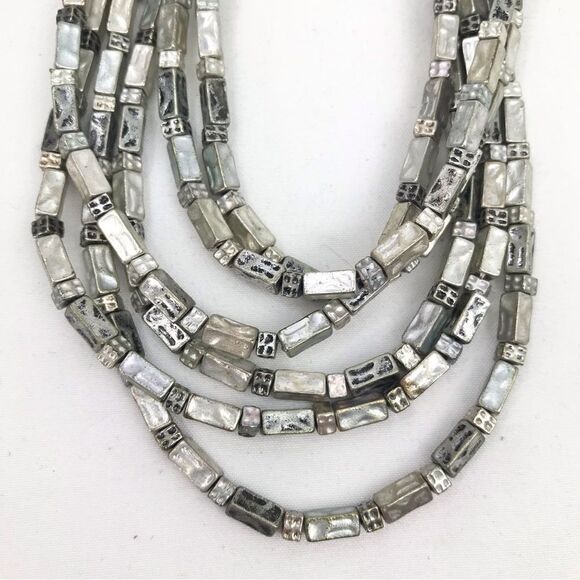 Chico’s Gunmetal Silver Tone Multi Strand Beaded Necklace - Picture 12 of 15